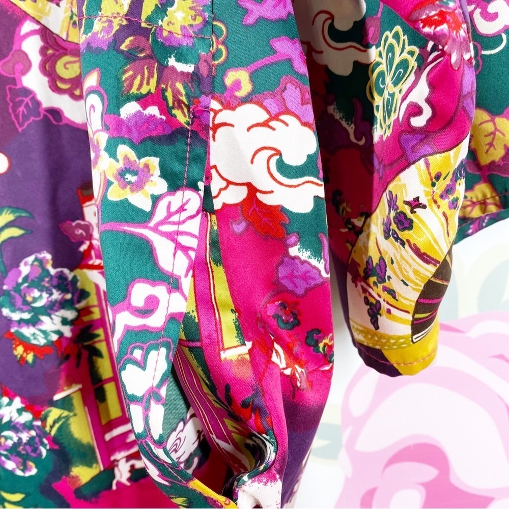 Cruz Natori Asian Floral Print Hot Pink Kimono Lounge House Dress S - Picture 6 of 12